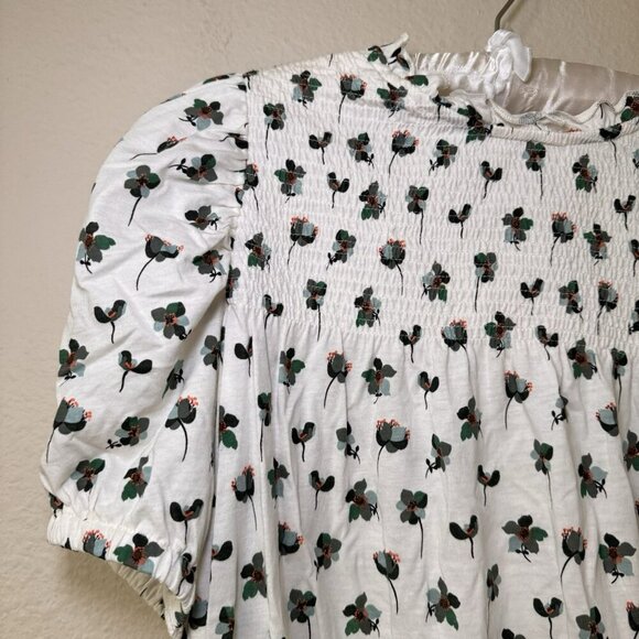 Loft White T shirt with Vibrant Green Floral Print Lightweight Cotton tee M - Picture 3 of 8